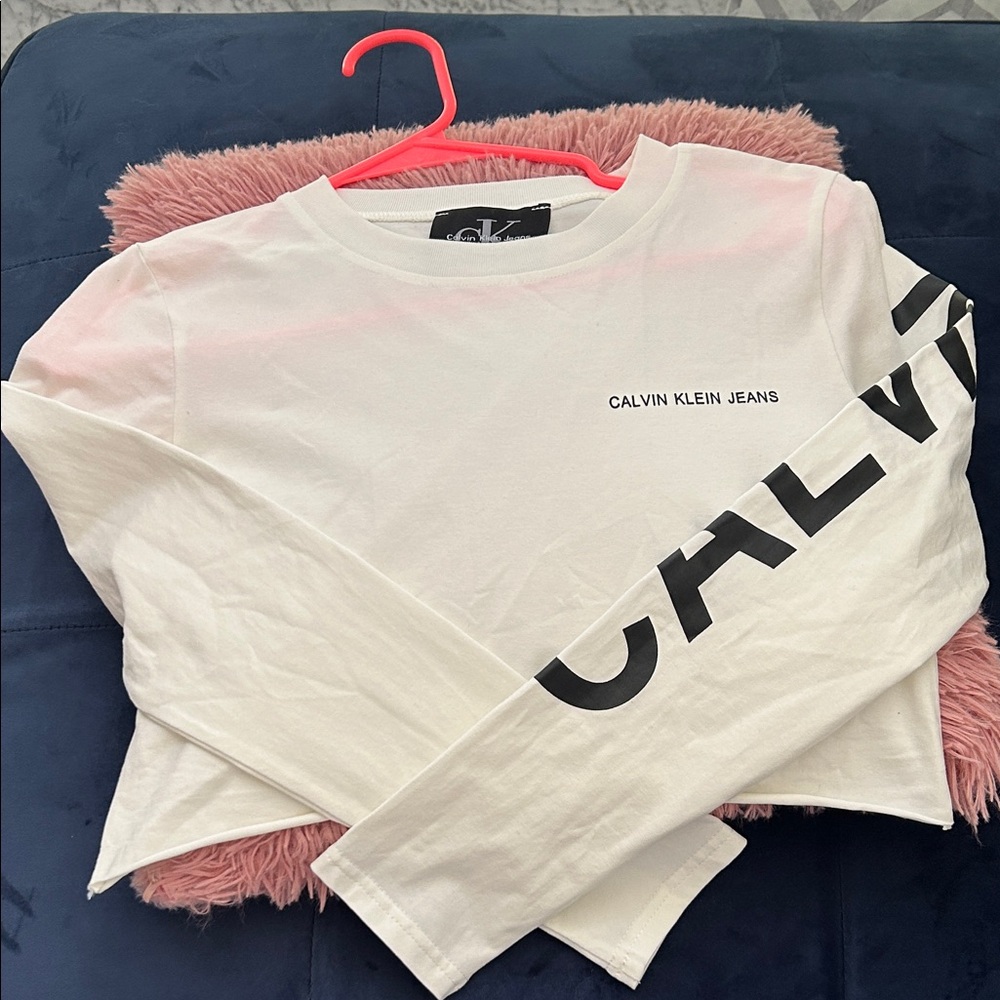 Calvin Klein White Long Sleeve Tee with Black Logo